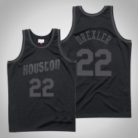 Men's Houston Rockets Clyde Drexler #22 Black Tonal Hardwood Classics Jersey