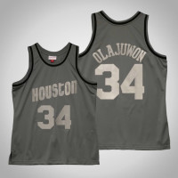 Men's Houston Rockets Hakeem Olajuwon #34 Gray Metal Works 1993-94 Hardwood Classics Jersey