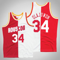 Rockets Hakeem Olajuwon #34 White Red Split 1993-94 Hardwood Classics Jersey